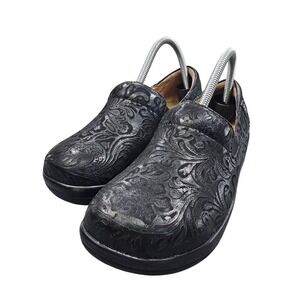 Alegria Keli Professional Clogs EU 38 US 8 8.5 Black Embossed Paisley Leather